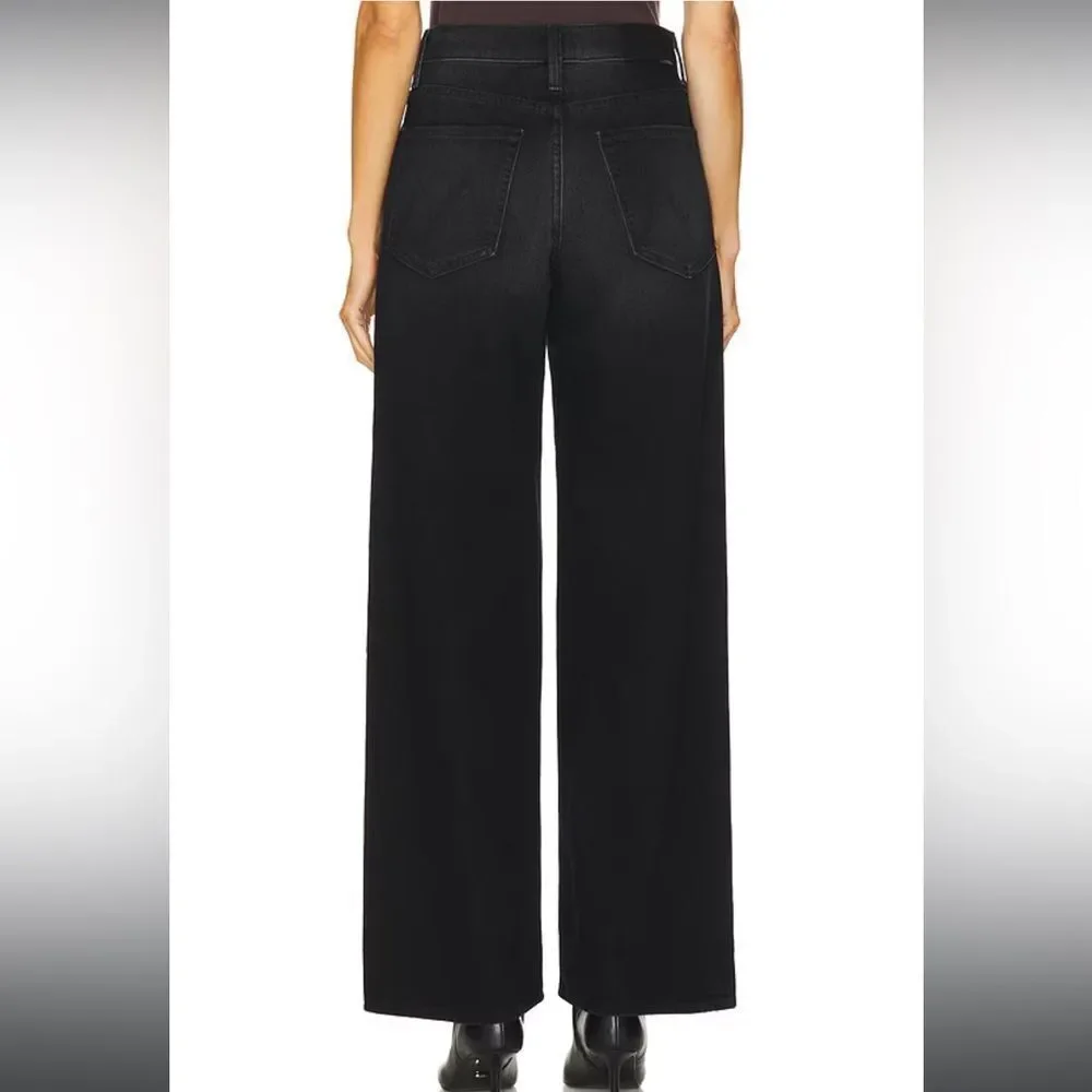 NWT MOTHER Women's The Spinner Zip Sneak Wide Leg Jeans‎ In Magic Black Size 33